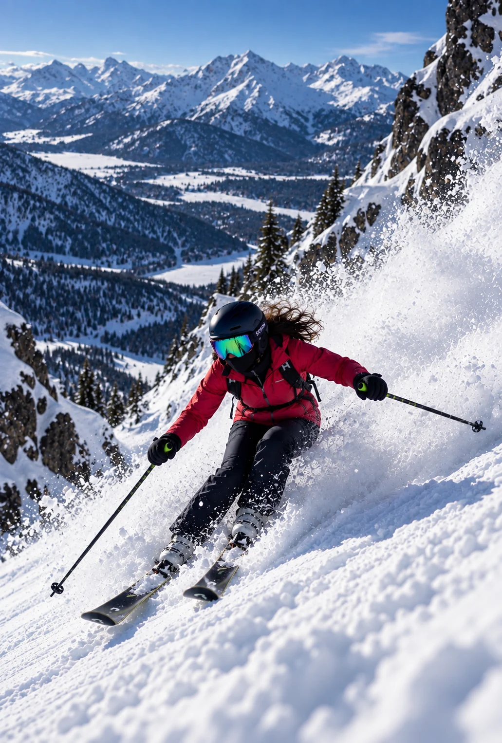 I am skiing on a steep mountain slope